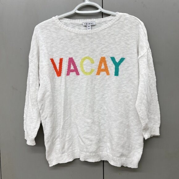 Tribal Women’s “VACAY” Sweater Sz Small Colorful Lightweight Vacation - Picture 1 of 11